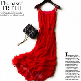 Women 100 Silk dress Beach dress 100% Natural Silk Red dress Holiday summer dresses